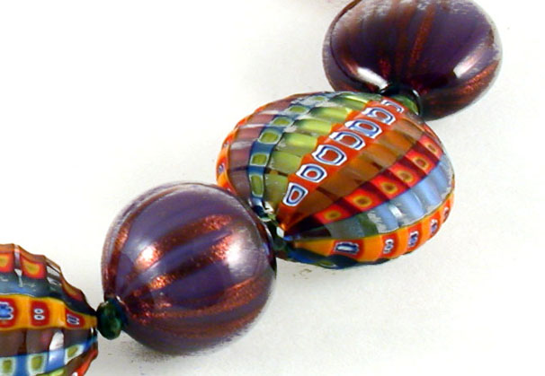 Murano Glass Filigrana Penny Beads, Set of 4, Made in Italy