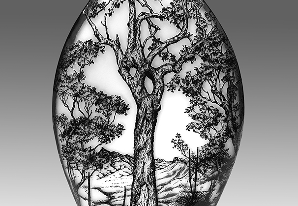 <i>Wollumbin Ring Tree</i>, 2019; 49 x 26 cm; handblown and sand carved