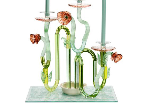 <i>Flora Candelabra</i>, 2024; 15 x 13 x 24 inches; manipulated glass and found objects