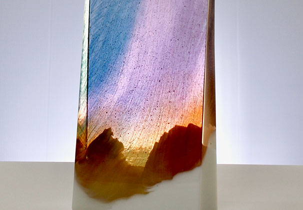 <i>Desert Sunset 110,</i> 2025; 12 x 7 x 2 inches; kilnformed glass sculpture 