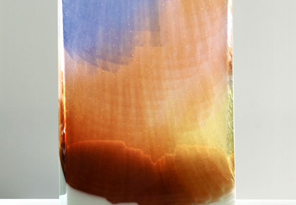 <i>Desert Sunset 116</i>, 2026; 15 x 9 x 2.5 inches; kilnformed glass sculpture 