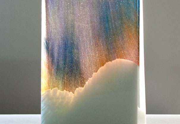 <i>Desert Sunset 117</i>, 2026; 15 x 9 x 2.5 inches; kilnformed glass sculpture