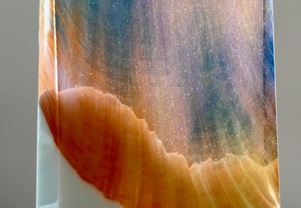 <i>Desert Sunset 117</i>, 2026; 15 x 9 x 2.5 inches; kilnformed glass sculpture