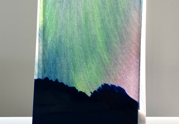 <i>Northern Lights 107</i>, 2026; 15 x 9 x 2.5 inches; kilnformed glass sculpture