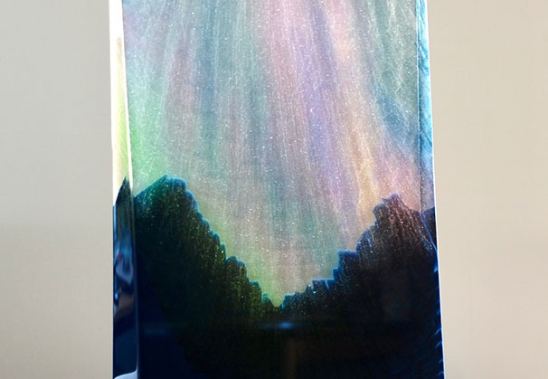 <i>Northern Lights 108</i>, 2026; 15 x 9 x 2.5 inches; kilnformed glass sculpture