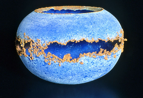 <i>The Beginning</i>, 1993; 4 x 6 inches; pâte de verre glass and electroplated copper. This was the first piece in this style made by Keith Clayton. 