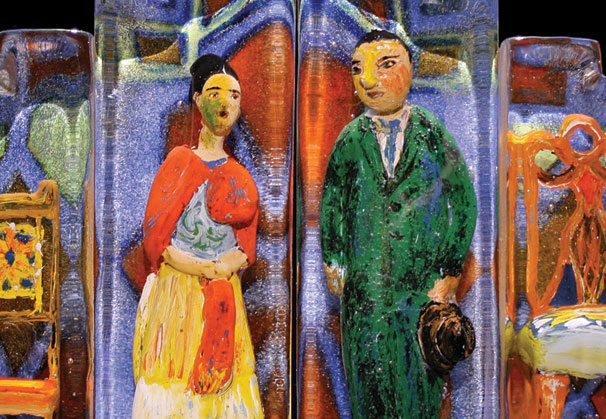 <i>San Angel Union Altar</i>, 2012; 15 ¾ x 17 x 3 ¾ inches; assembled sand cast glass with sculpted and painted inclusions