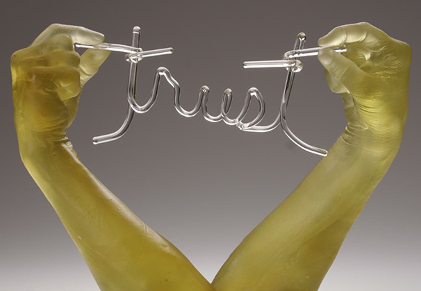 What's Between Us: Trust, 2012; 13-1/4 x 16 x 5-1/4 inches; cast and flameworked glass

