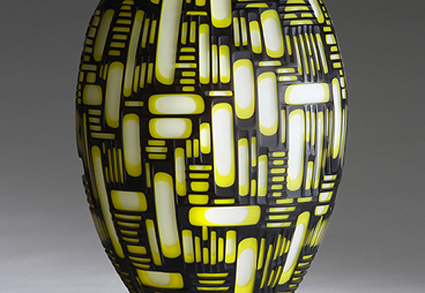 <i>Viennese Future</i>, 2010; blown glass vessel with cold worked surface; 16 x 11 x 10 inches