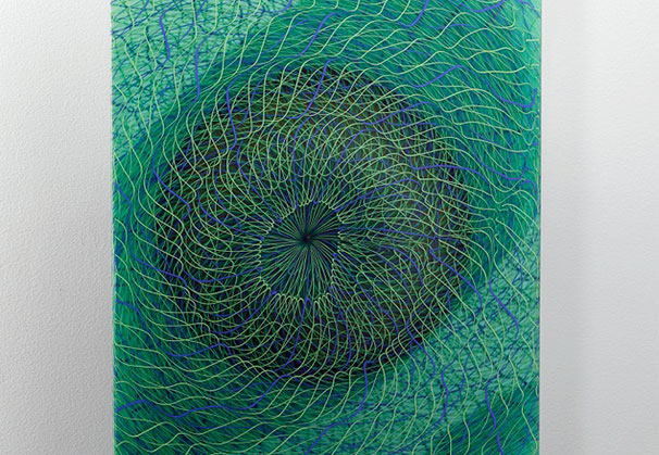 <i>Extroverre Green and Blue Wall Piece</i>, 2015: 13.5 x 11 x 2.88 inches; furnace glass