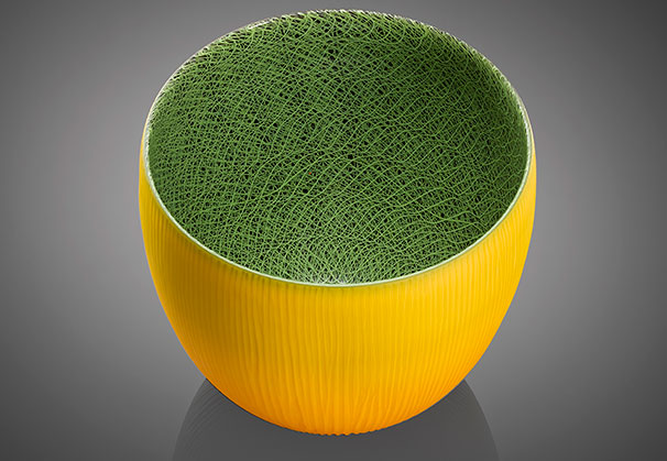 <i>Introverre Yellow and Green Vessel</i>, 2015: 9.5 x 10 x 9.5 inches; furnace glass