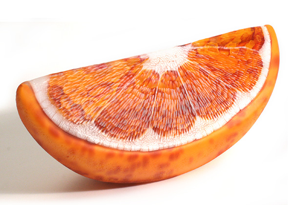 <i>Blood Orange Wedge</i>, 2023; 13.5 x 4 x 5.5 inches; blown and carved glass