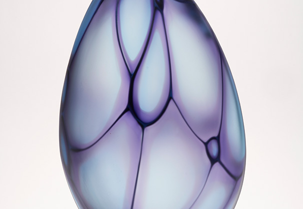 <i>Blue and Hyacinth Murrine Form</i>, 2023; 17.5 x 9 x 6 inches; blown glass
