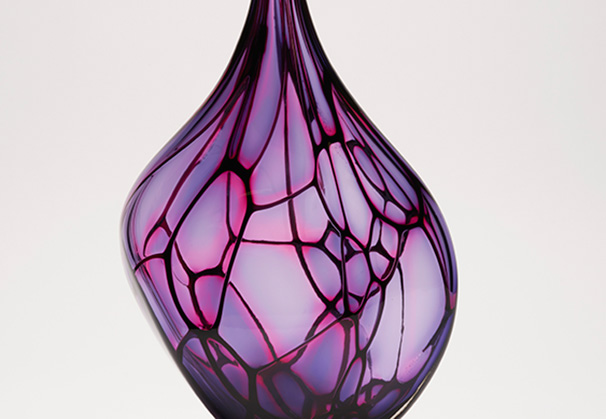 <i>Hyacinth Murrine Bottle</i>, 2023; 25 x 10 x 5 inches; blown glass
