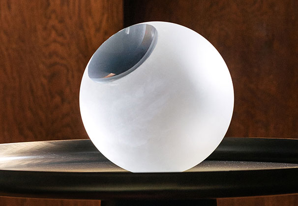 <i>Sphere</i>, 2021; 30 centimeters; optical glass 

