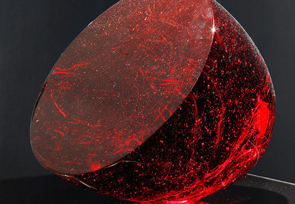 <i>Red Half Egg 1/6</i>, 2023; 29 x 32.5 x 29.5 centimeters, red composite glass
