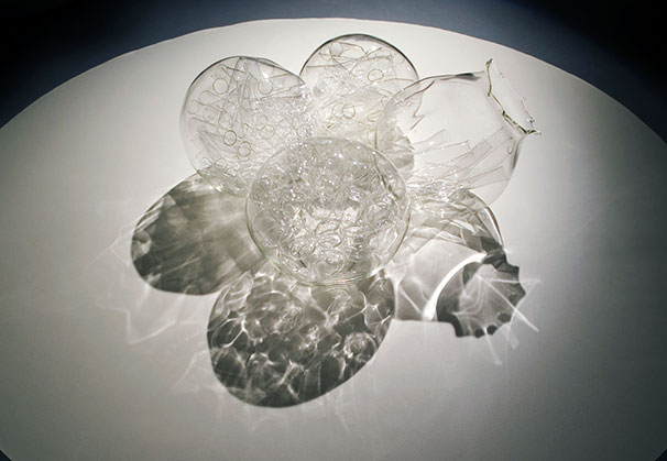 <i>The Power of Greed, the Bubble has Burst</i>, 2008; per unit 30 x 60 x 30 cm; blown and lampworked glass installation