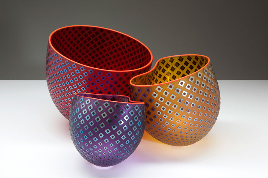<i>Flux IV</i>, set of 3 bowls: (large) 12 x 12 inches; (medium) 10 x 8 inches; (small) 7.5 x 6.5 inches