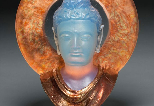 <i>Bodhisattva</i>, 2016; 20 x 16 x 7 inches; hot cast glass, metal leaf, copper