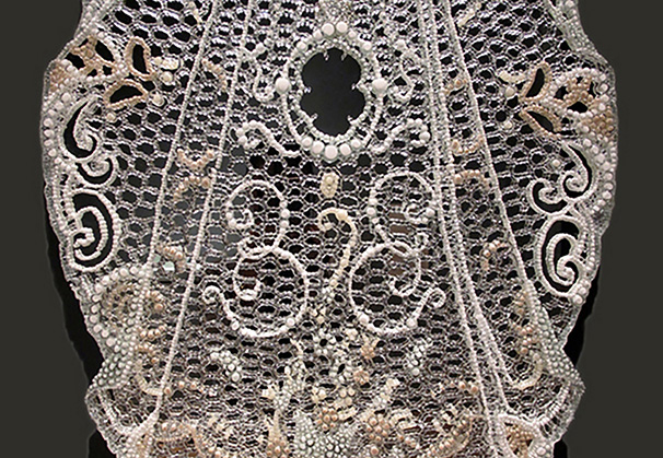 <i>Veil</i>, 2015; 36 x 24 x 1/2 inches; fused murrini, waterjet-cut sheet mirror (This piece was recently acquired by the Huntsville Museum of Art)
