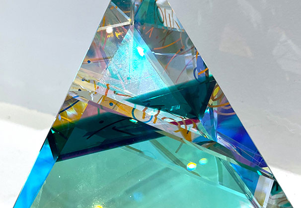 <i>Small Tetrahedron</i>; 5 x 6 x 5 inches; cold worked glass