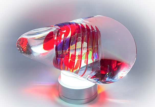 <i>Aurora Oloid</i>; 6 x 11 x 6 inches; cold worked glass