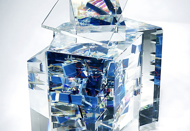 <i>Azure Light House</i>; 10 x 14 x 8 inches; cold worked glass