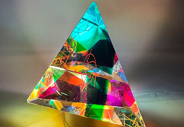 <i>Passages</i>; 5.5 x 5.5 x 5.5 inches; cold worked glass