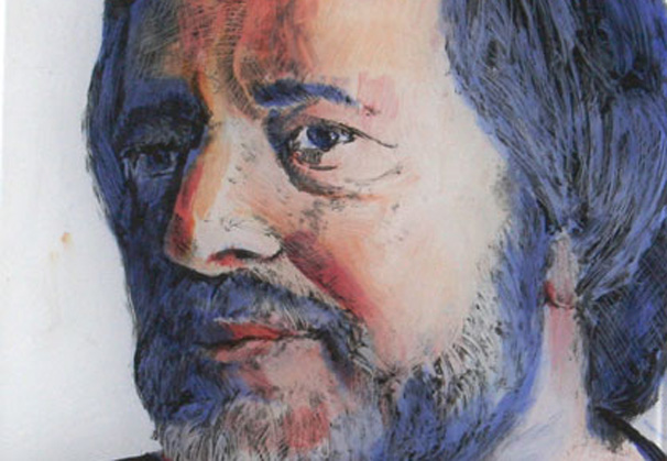 <i>Dr. Gerry King</i>, 2010, 600 mm x 300 mm,  reverse painting on glass