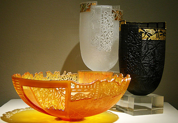 <i>Glass Wings</i> with Twomo (Amber) 2010; cast glass, gold
