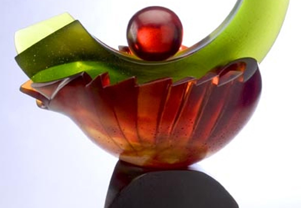 <i>Hemisphere Lime Wedge</i>, 2007; cast glass and formed bronze; 20x 16 x 11 inches