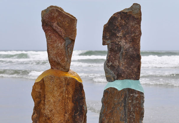 <i>Companions</i>, 2012; 34 inches each; cast glass and stone