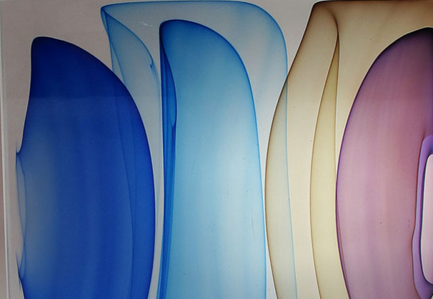 <i>Infusion in Hyacinth, Brown, and Blue</i>, 2014; 15 X 4 X 15 1/4 inches; Blown and solid-worked, kiln-cast, cold-worked glass