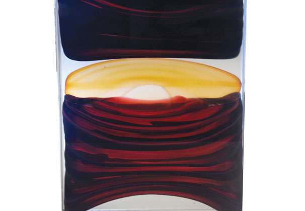 <i>Striped Infusion in Aubergine, Gold, and Cherry</i>, 2014; 11 1/2 X 4 X 18 inches; Blown and solid-worked, kiln-cast, cold-worked glass