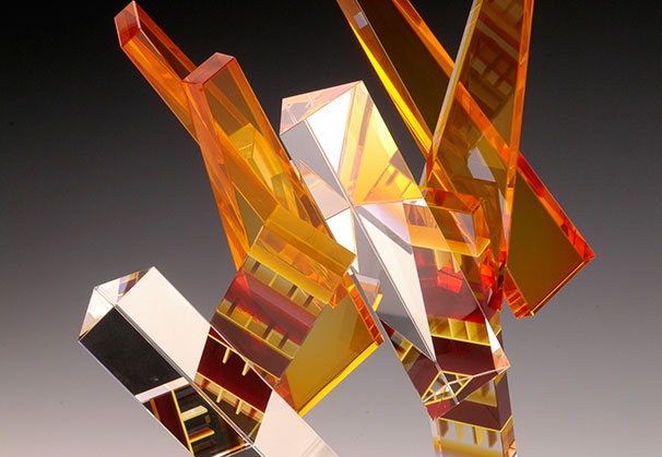 <i>Vortex</i>, 2008; 27h x 26w x 23d inches; fused, optical glass 