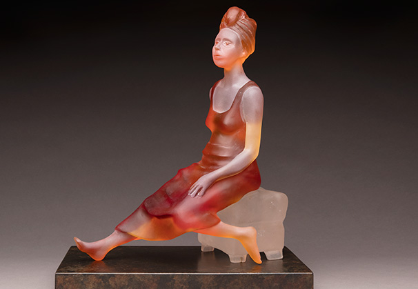 <i>Woman with Turban</i>, 2022; 16 x 14 x 8.5 inches; cast glass and fabricated steel