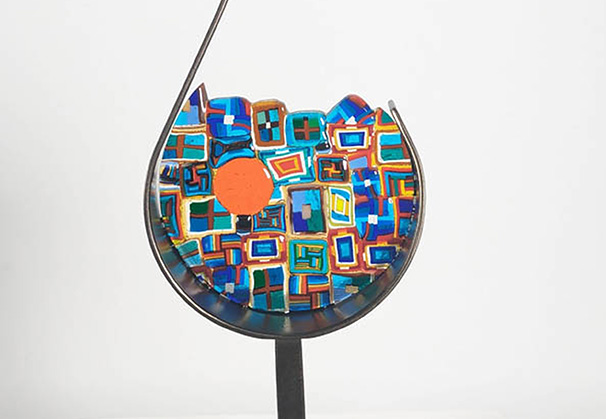 <i>Celestial Questions</i>, 2024; 16 x 5 x 3 inches; fused glass and steel