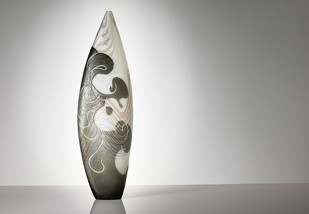 <i>Cascade Series II</i>, 2026; 710 x 210 x 120 millimeters; blown and carved glass. Photo Isobel Markus-Dunworth