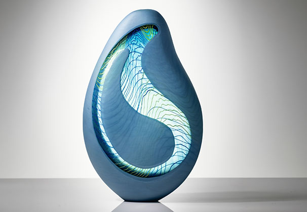<i>Glimmer Series I</i>, 2026; 520 x 310 x 120 millimeters; blown and carved glass. Photo Isobel Markus-Dunworth