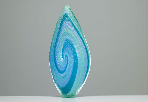 <i>Maelstrom Series I</i>, 2024;  600 x 260 x 130 millimeters; blown and carved glass. Photo Isobel Markus-Dunworth