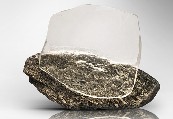 <i>Aura of the Stone</i>, 2009; 58 x 76 x 16 cm; optical glass, granite 
