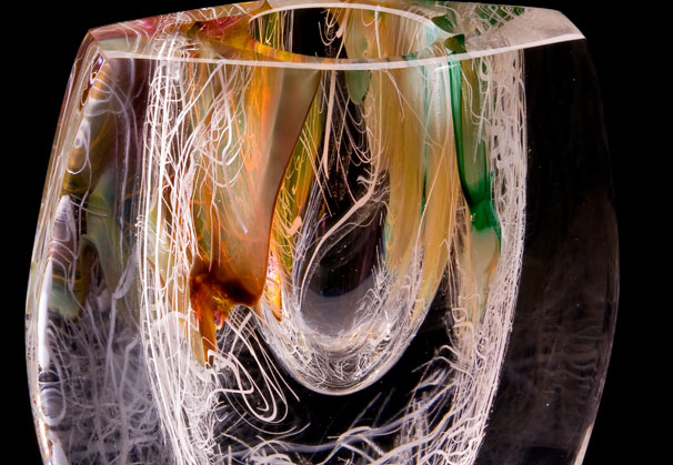 <i>Ellipsoid Nebulous Thicket</i>, 2012; 8 x 7 x 3.5 inches; blown, coldworked glass
