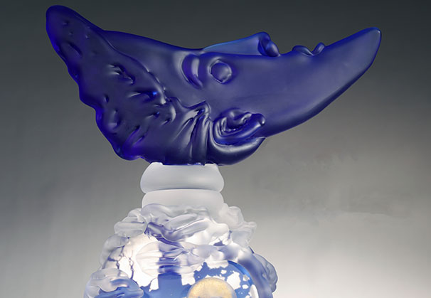 <i>Cobalt Crescent Moon</i>; 20 x 20.5 x 11 inches; blown and hot formed glass