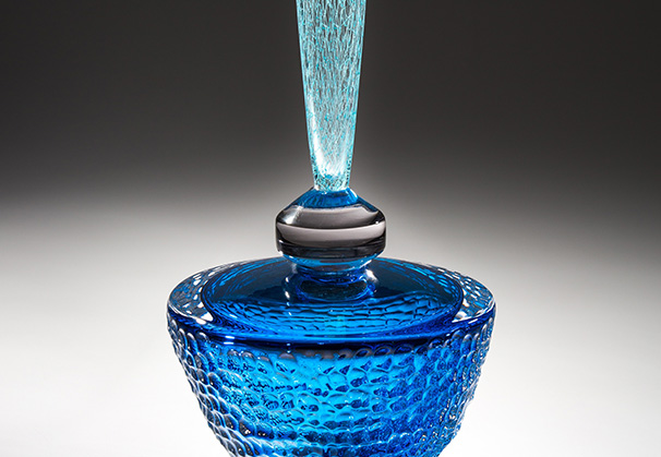 <i>Aqua Ripple</i>, 2021; 17.5 x 7.5 x 7.5 inches; blown and solid hot assembled glass
