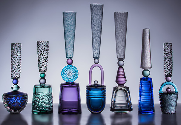 Grouping of Gabe Feenan's blown and solid hot assembled glass objects