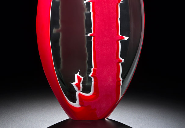 <i>Red Divide</i>, 2014; 21 x 11 x 2 inches;  blown and wheel-cut glass