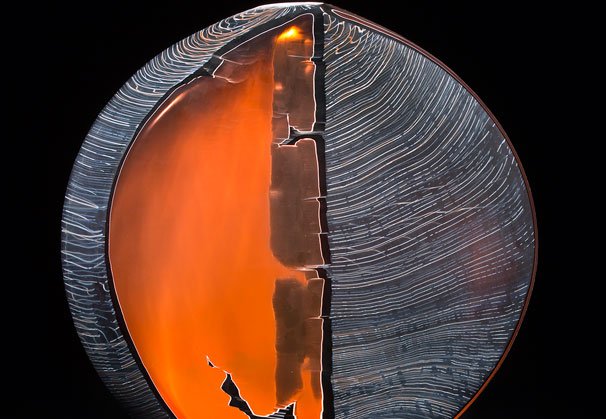 <i>Coastal Shelf Auburn</i>, 2014; 21 x 21 x 4 inches; blown and wheel-cut glass