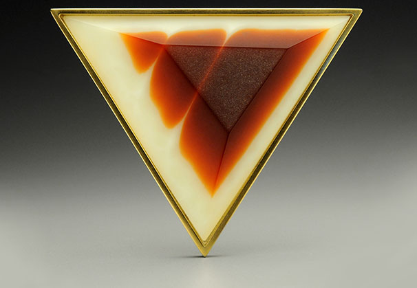 <i>Translucence Series Brooch</i>, 2009; 2-7/8 x 2-5/8 x 3/8 inches; fused glass, 22k gold, sterling, 18k gold 