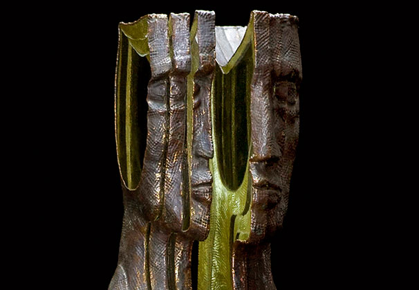 <i>Magus</i>, 2013; 24 x 10 x 12 inches; sculpted glass, gold and silver leaf, electroplate