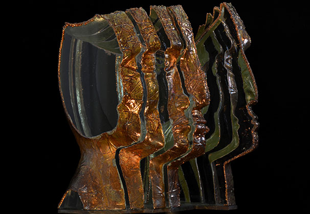 <i>Loredano</i>, 1998; 25.5 x 12 x 12 inches; sculpted glass, gold and silver leaf, electroplate
